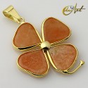 Gold plated clover pendant - orange aventurine