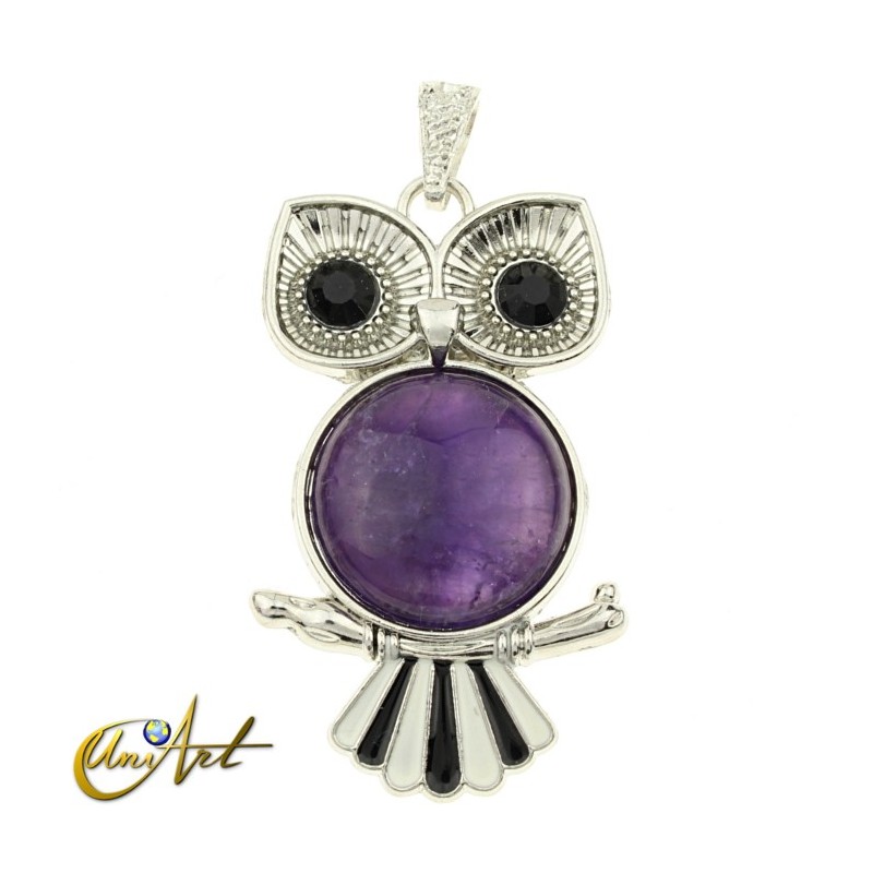 Owl, pendant with amethyst