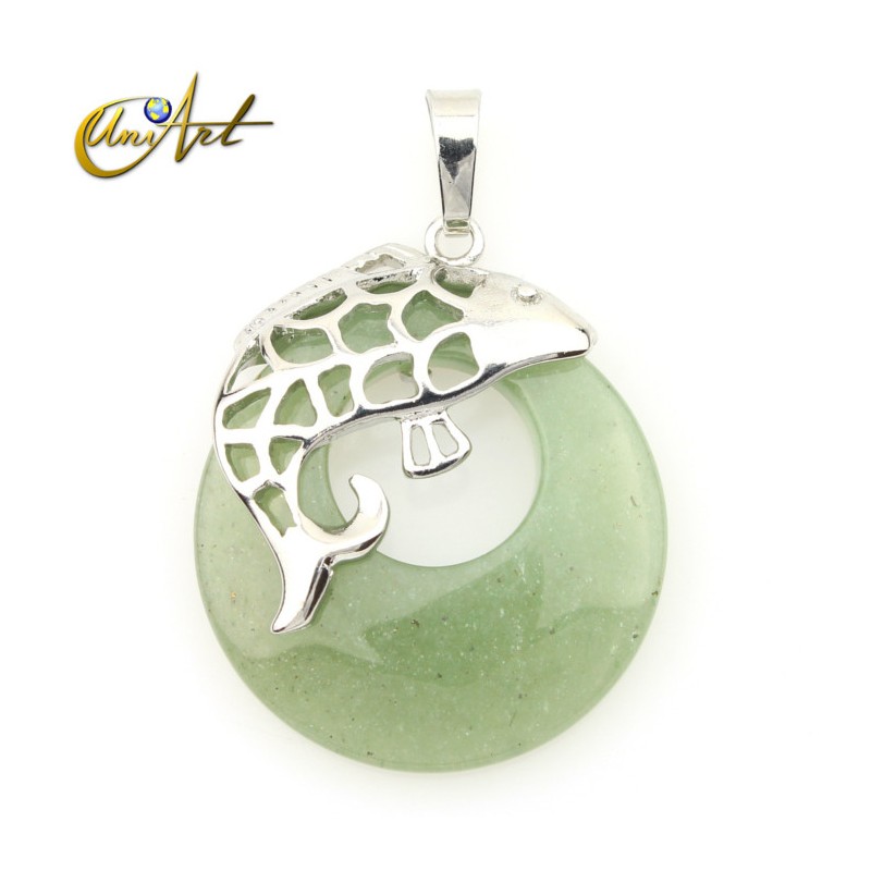 Fish pendant with green aventurine donut
