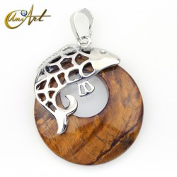 Fish pendant with tiger eye donut