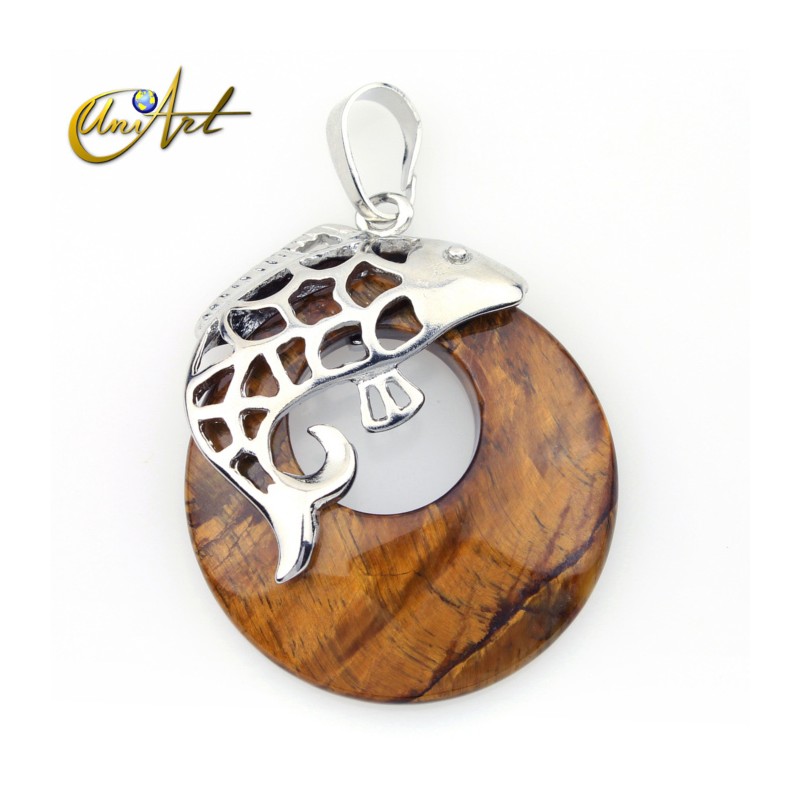Colgante pez con dónut de ojo de tigre