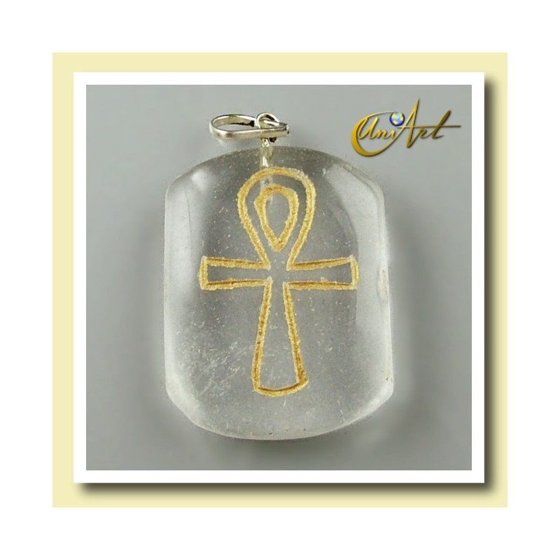Colgante grabado con Ankh (Cruz Egipcia) - cuarzo cristal