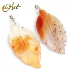 Red agate pendant in leaf shape