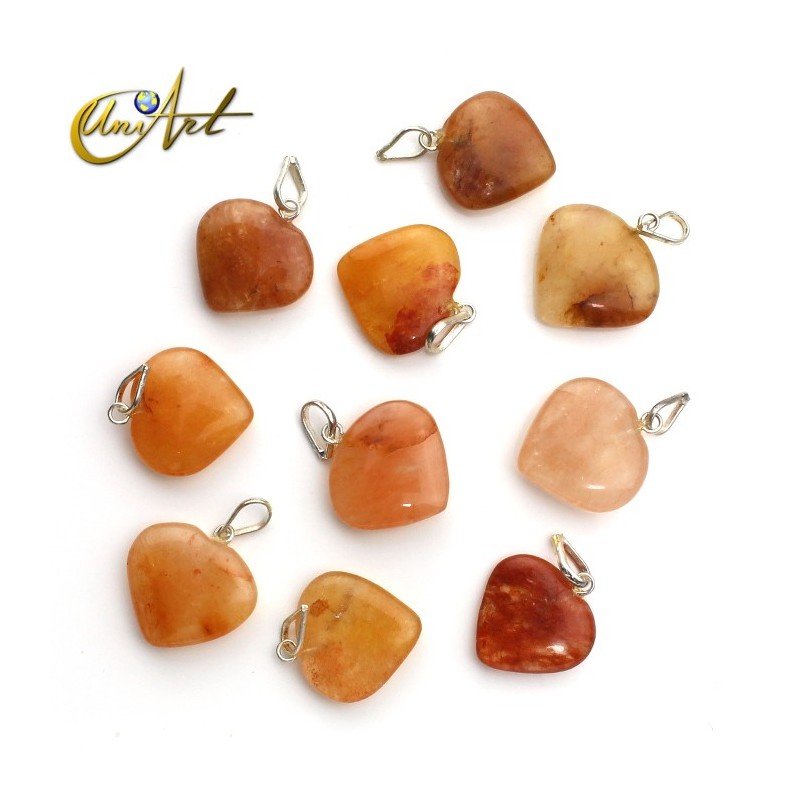 Lote de 10 corazones en piedras naturales - aventurina naranja
