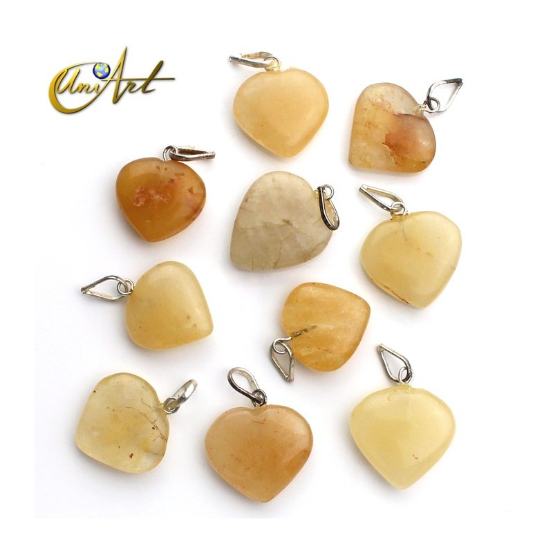 Lote de 10 corazones en piedras naturales - cuarzo dorado