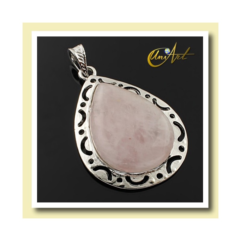 Colgante Gota en Cuarzo Rosa  Modelo Victoria