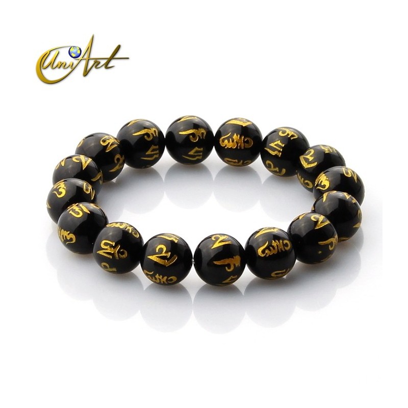 Black Agate mantra bracelet 12 mm