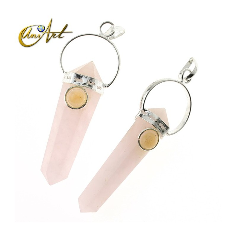Doble pointed rose quartz pendant with natural gem - Citrine