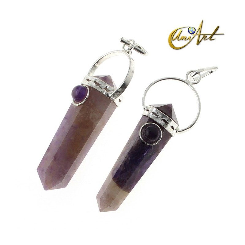 Amethyst double-ended tip pendant with natural stone - Amethyst