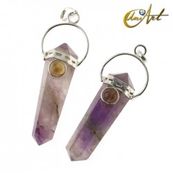 Amethyst double-ended tip pendant with natural stone - Citrine