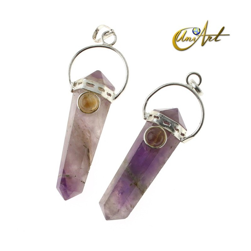 Amethyst double-ended tip pendant with natural stone - Citrine