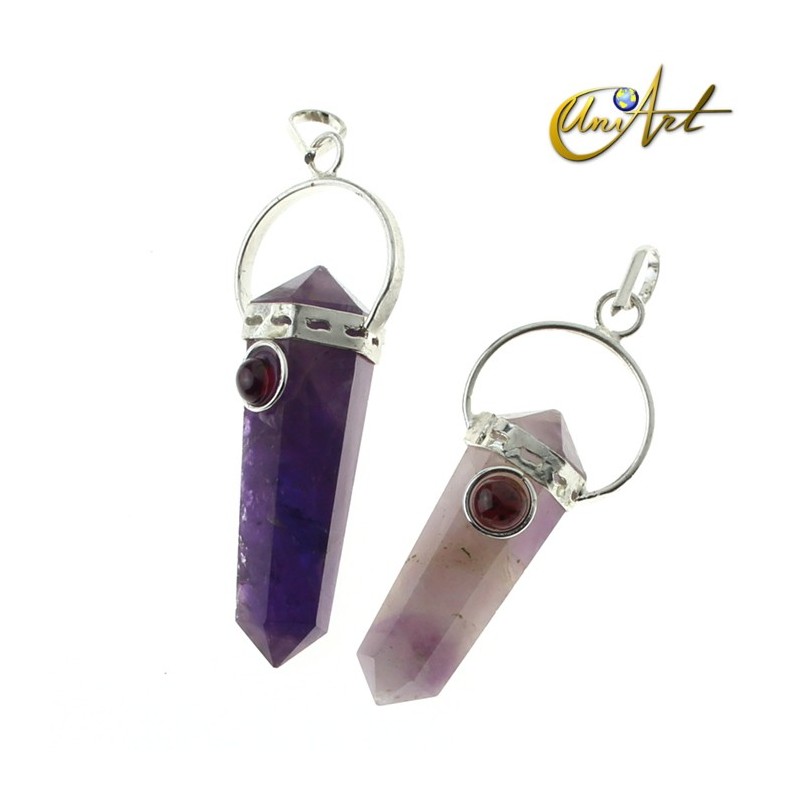 Amethyst double-ended tip pendant with natural stone - Garnet