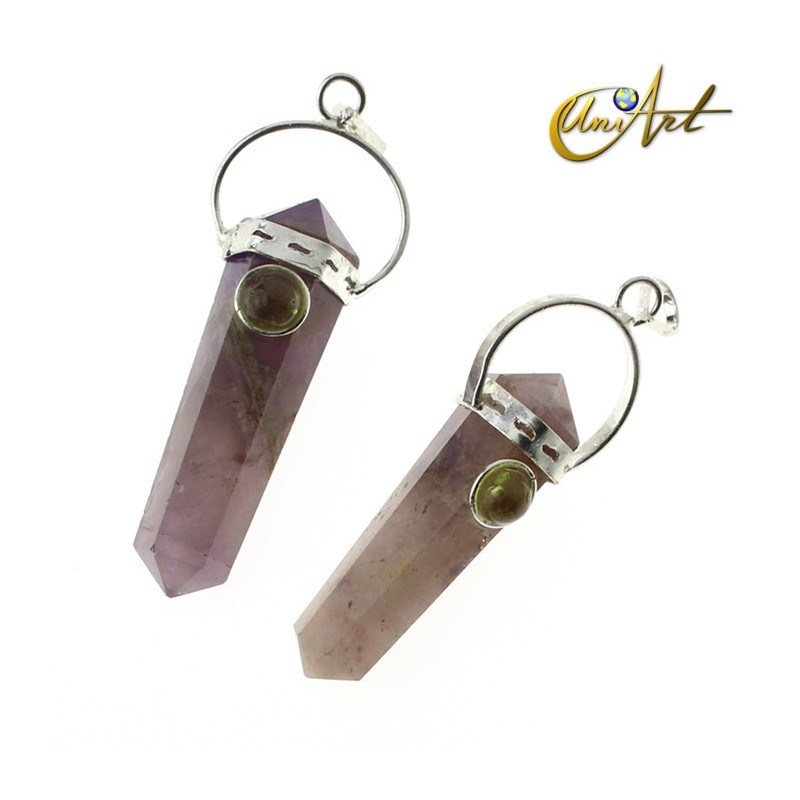 Amethyst double-ended tip pendant with natural stone - Periodot