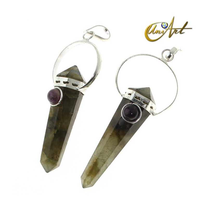 Labradorita en colgante de punta biterminada con gema natural - Amatista