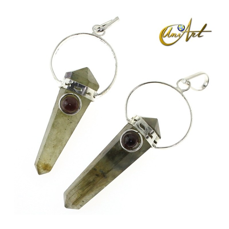 Labradorite in Double-ended point pendant with natural gem - Garnet