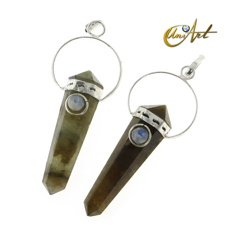 Labradorite in Double-ended point pendant with natural gem - Moonstone