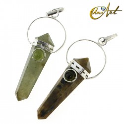 Labradorite in Double-ended point pendant with natural gem - Periodot