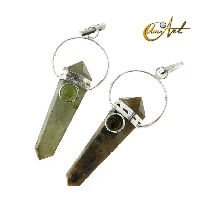 Labradorite in Double-ended point pendant with natural gem - Periodot