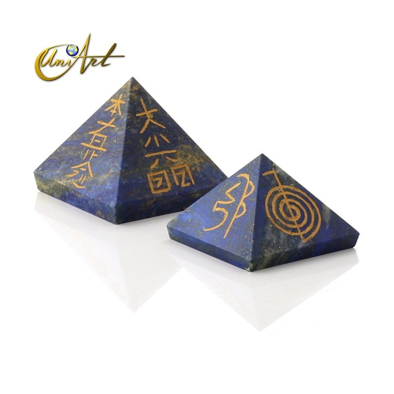 Pyramid with Reiki Symbols Engraved - Lapis lazuli