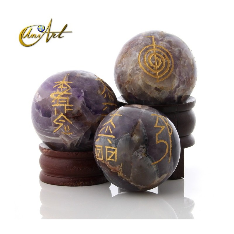 Esfera de cuarzo con símbolos Reiki - Amatista