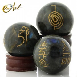 Esfera con símbolos Reiki grabados - Labradorita
