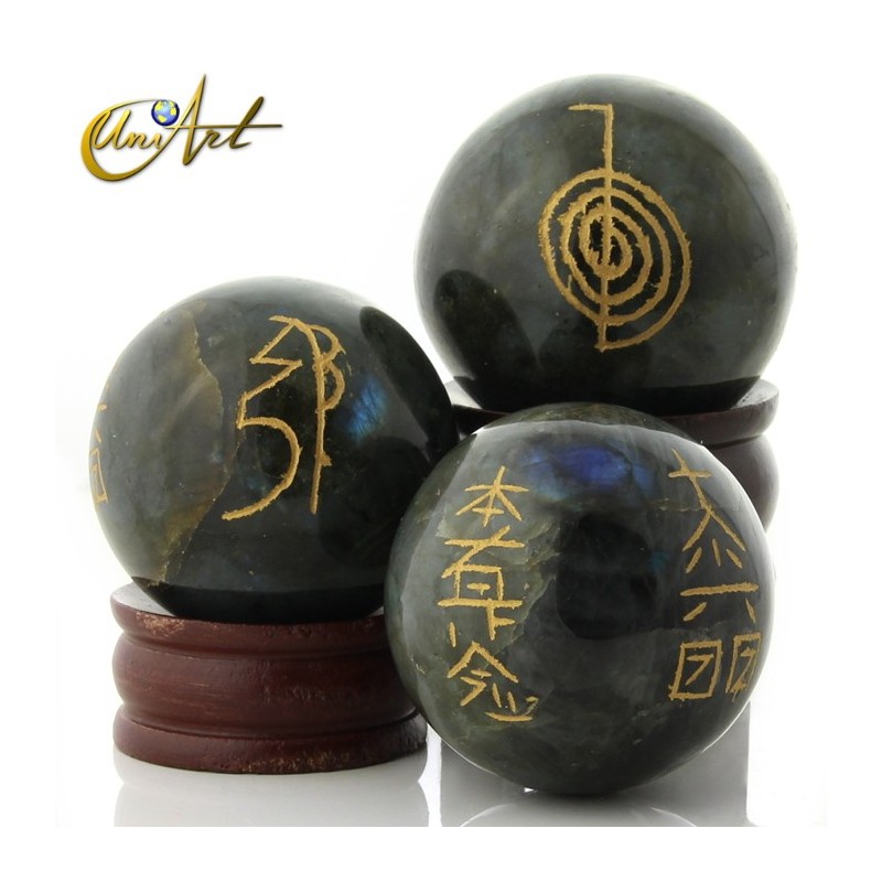 Esfera con símbolos Reiki grabados - Labradorita