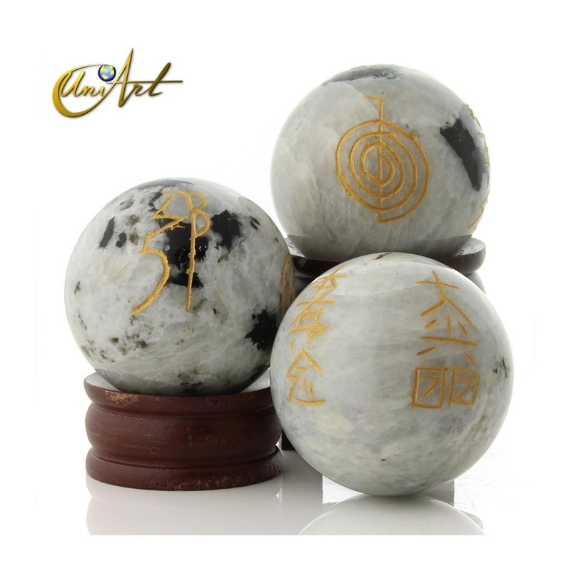 Esfera con símbolos Reiki grabados - Piedra Luna