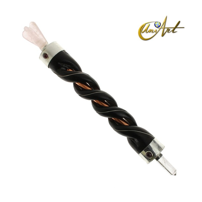 Varita de poder de madera con ángel - Cuarzo rosa