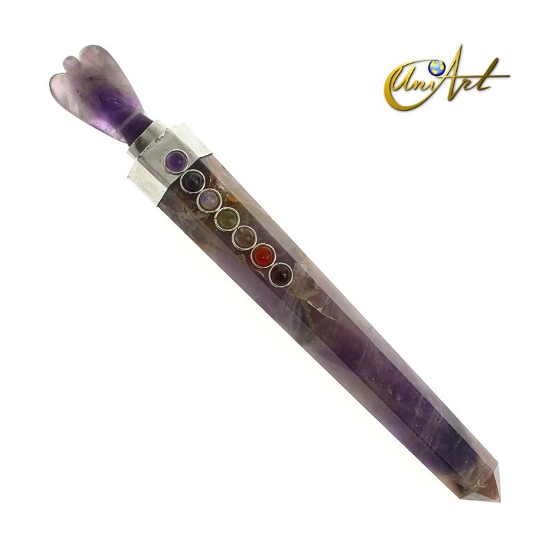 Stone Healing Wand with angel and Chakras´stones - Amethyst