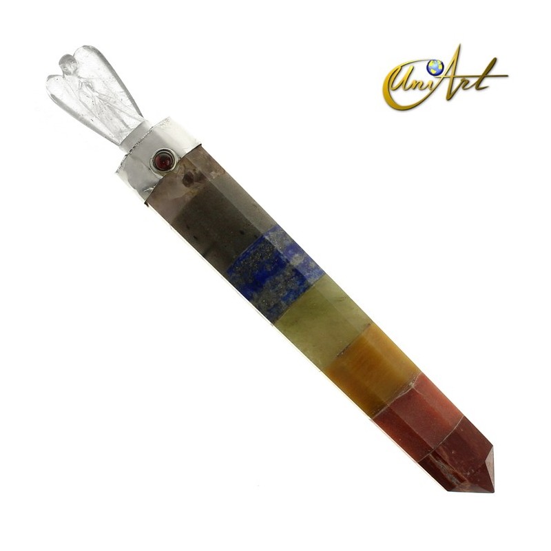 Bastón de piedra natural con ángel y piedras de los Chakras - Chakras