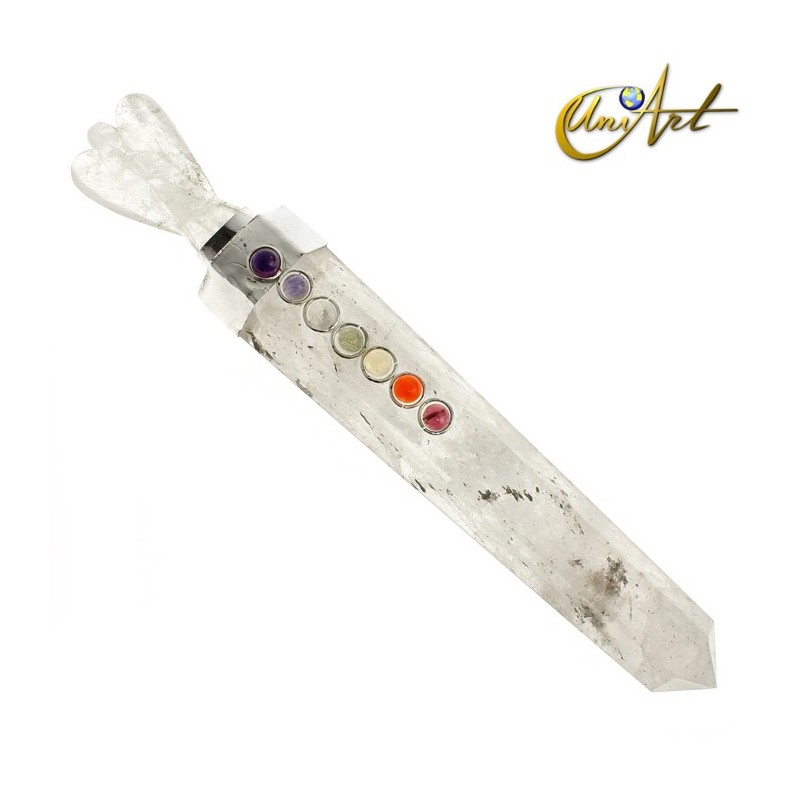 Stone Healing Wand with angel and Chakras´stones - Crystal Quartz