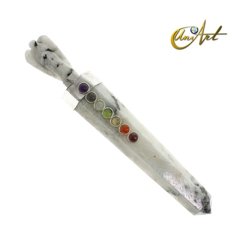 Bastón de piedra natural con ángel y piedras de los Chakras - Piedra Luna