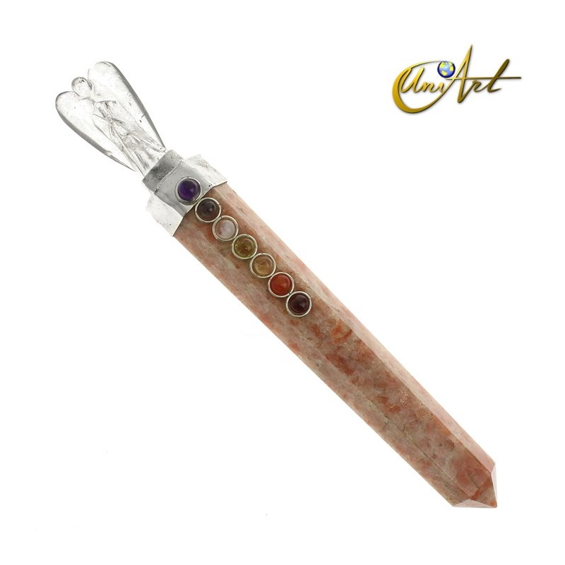 Bastón de piedra natural con ángel y piedras de los Chakras - Piedra Sol