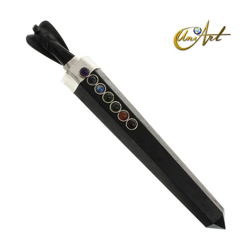 Stone Healing Wand with angel and Chakras´stones - Tourmaline