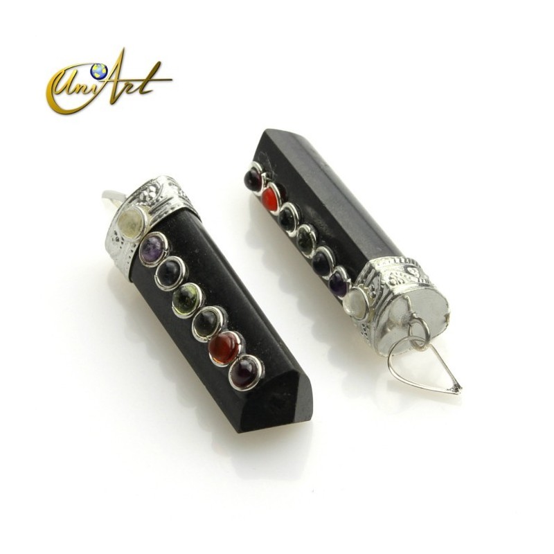 Black Tourmaline Pencil Point Pendant for the Chakras balance 