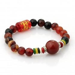 Bracelet with mantra with red bead