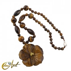 Tiger eye necklace with flower pendant