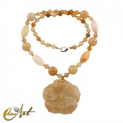 Yellow calcite necklace with flower pendant