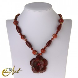 Red jasper necklace with flower pendant