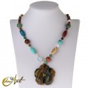 Mixed stone necklace with flower pendant