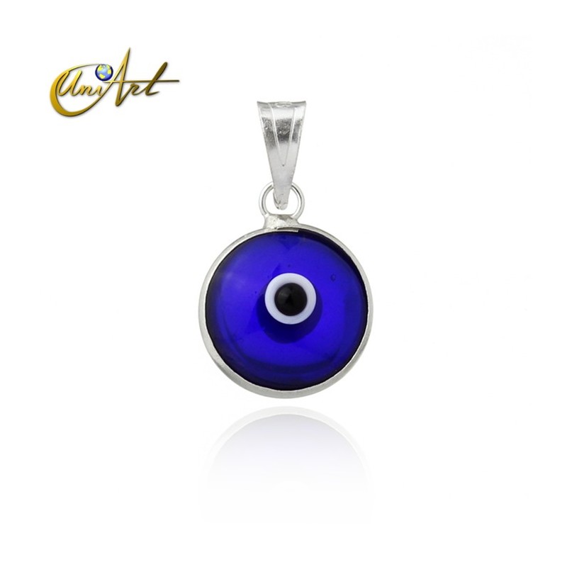 10 mm Turkish Eye in siver and lampwork - dark blue