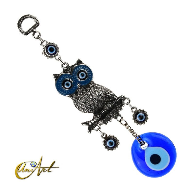 Búho con ojo turco, talismán para colgar - azul