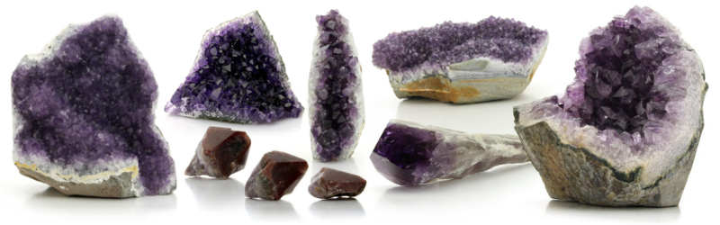 Rough amethysts. Druses, geodes and points.